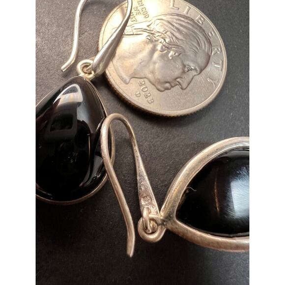 NEW Black onyx sterling silver teardrop earrings 8.12 grams - Picture 5 of 11